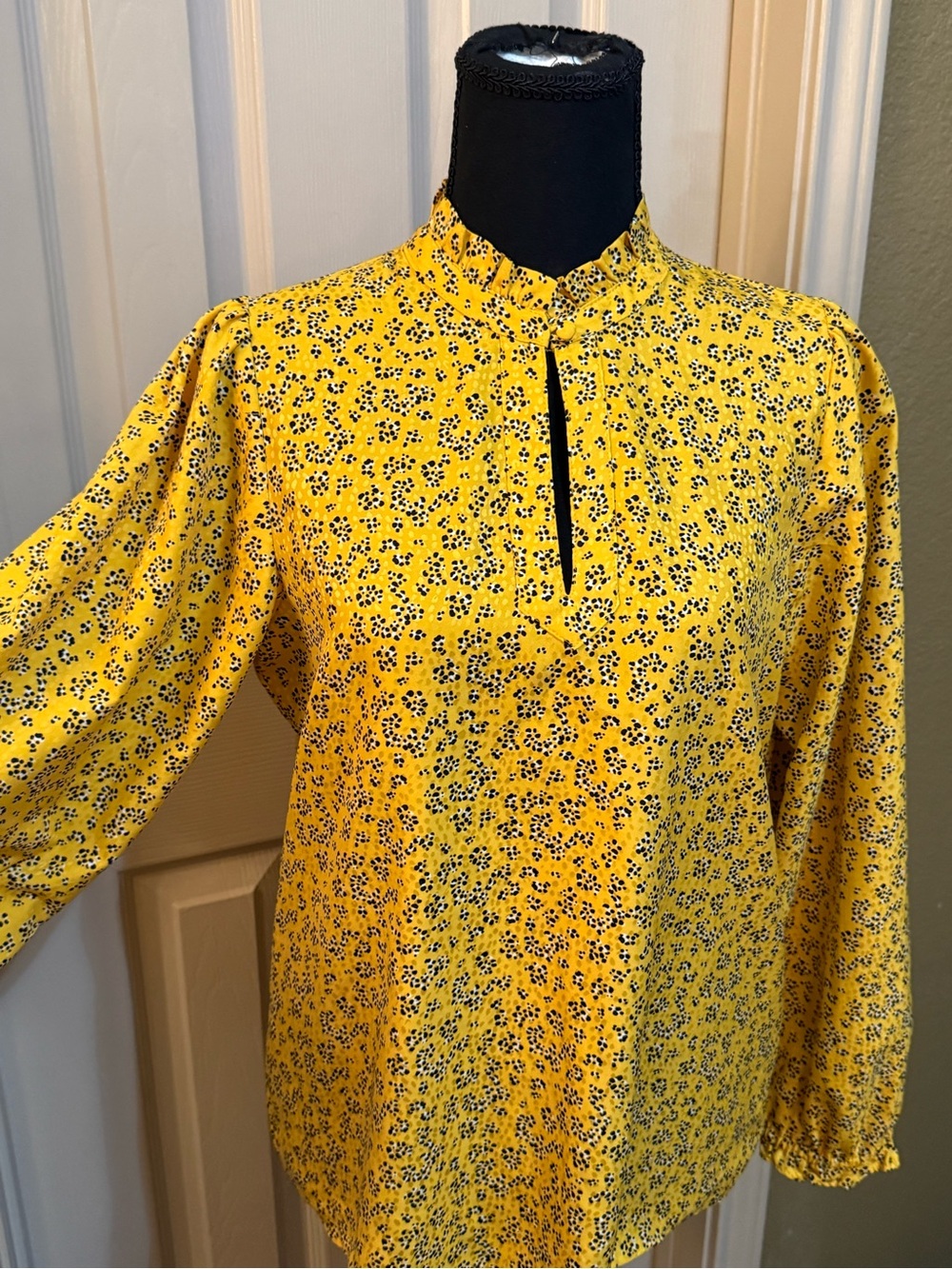 Karl Lagerfeld Yellow Floral Print Long-Sleeve Blouse